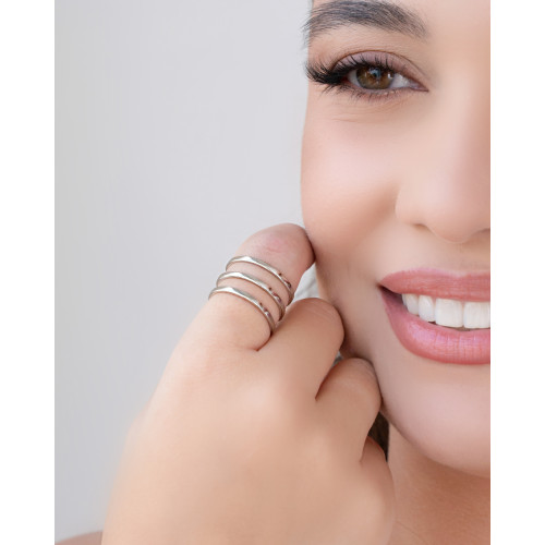 Anel Ajustável Três Filetes Liso Tamanho G Ródio Branco