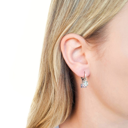 Brinco Argola Três Pontos de Luz Quadrados Coloridos Ródio Branco