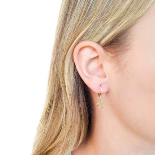 Brinco Argola Estrela Flat Lisa Banhado a Ouro 18K