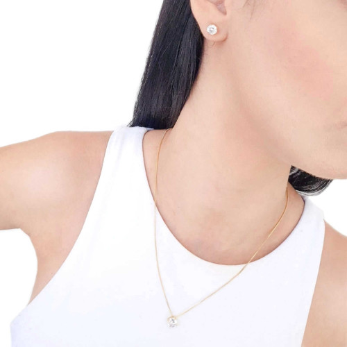 Conjunto Ponto de Luz Cristal Banhado a Ouro 18K