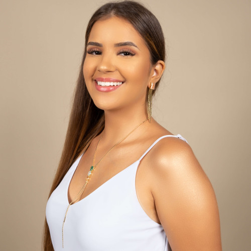 Brinco Retangular Morganita Franja com Plaquinhas Achatadas Banhado a Ouro 18K