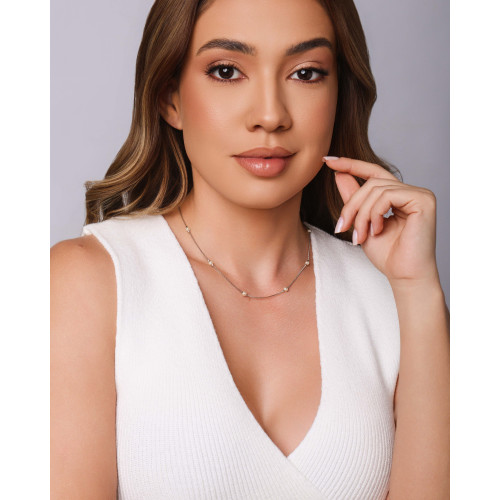 Gargantilha Veneziana com Pérolas 4 MM Ródio Branco