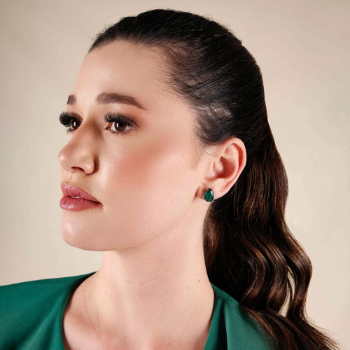 Brinco Gota Turmalina 8x12 Ródio Branco