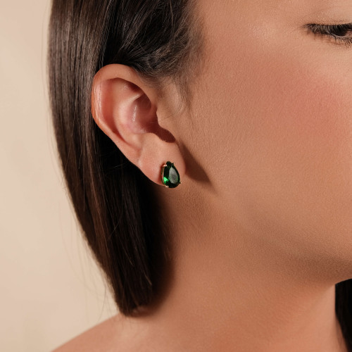 Brinco Gota Esmeralda 8x12 Banhado a Ouro 18K