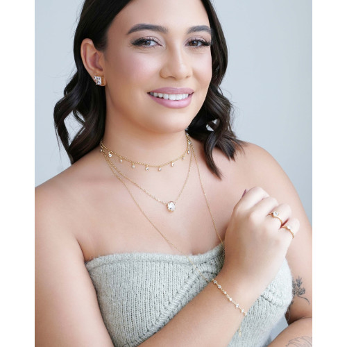 Brinco Retangular Zircônia Banhado a Ouro 18K