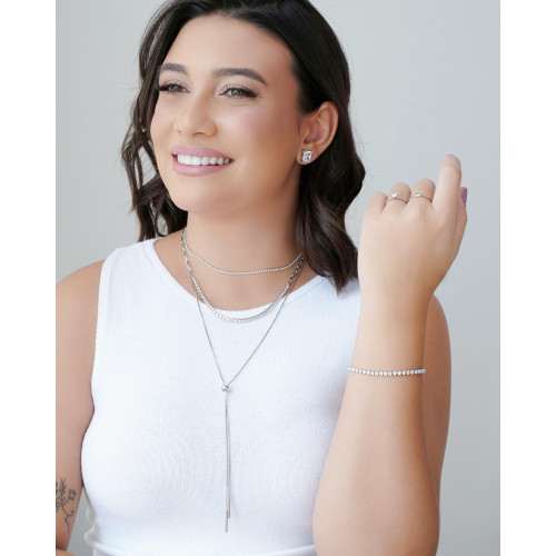 Brinco Retangular Zircônia Ródio Branco