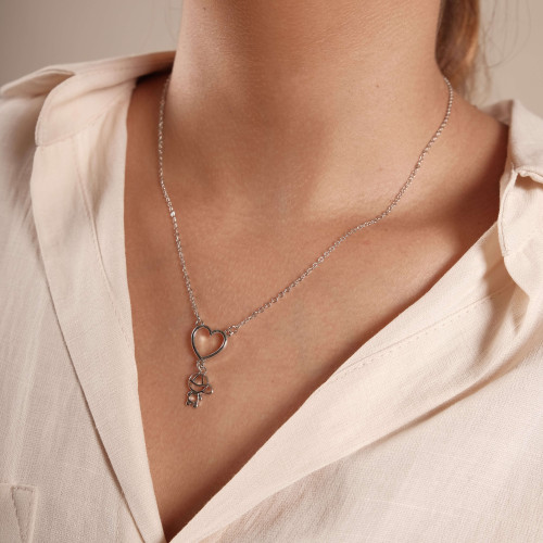 Gargantilha Filho Menino Coração Liso Ródio Branco - 45 cm