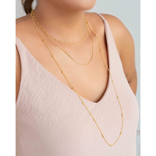 Gargantilha Tripla Bolinhas e Rabo de Rato Banhado a Ouro 18K