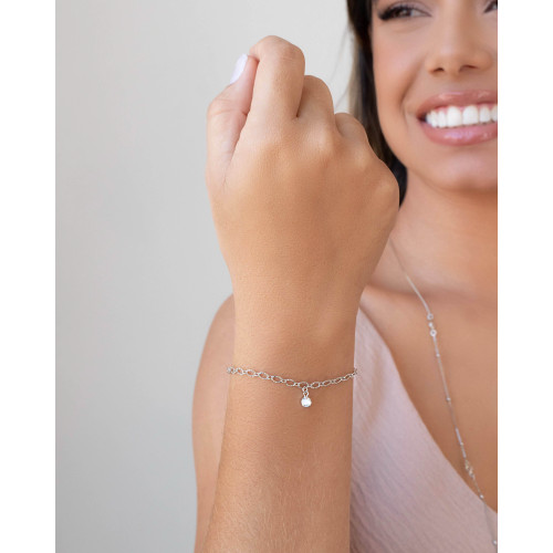 Pulseira Elos Detalhado com Ponto de Luz Ródio Branco
