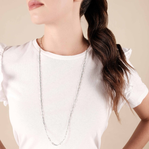 Gargantilha Longa Elos 3 mm Ródio Branco