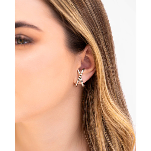 Ear Hook em X Liso Ródio Branco