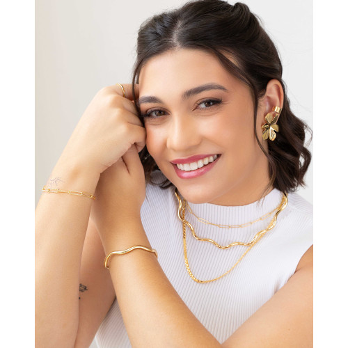 Anel Ajustável Liso Tamanho M Banhado a Ouro 18K