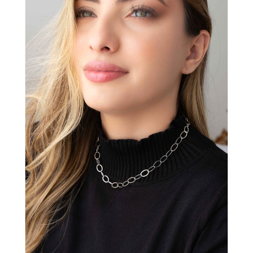 Choker Elos Ovais Ródio Branco