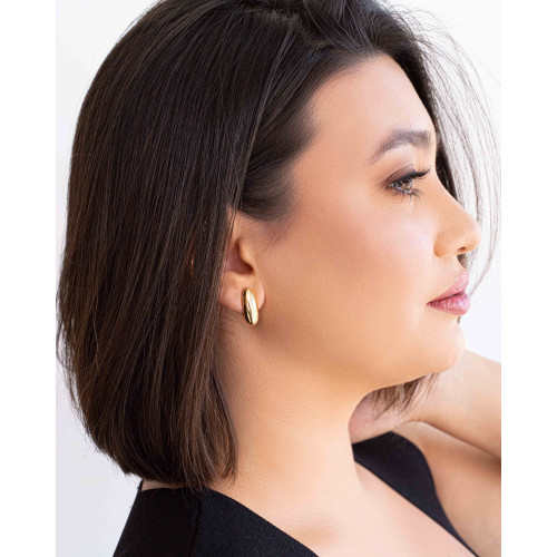 Brinco Meia Argola Lisa Banhado a Ouro 18K