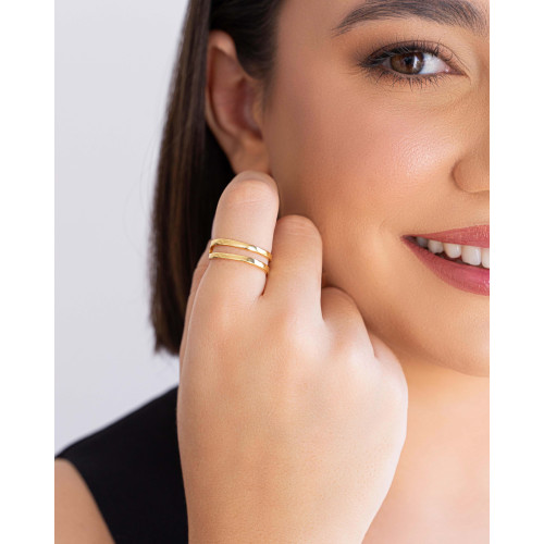 Anel Ajustável Dois Filetes Liso Tamanho P Banhado a Ouro 18K