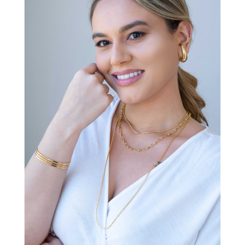 Bracelete Vazado Três Filetes Lisos 1 cm Banhado a Ouro 18K