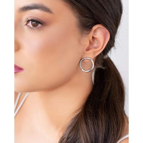 Brinco Circulo Vazado Tubo Ródio Branco