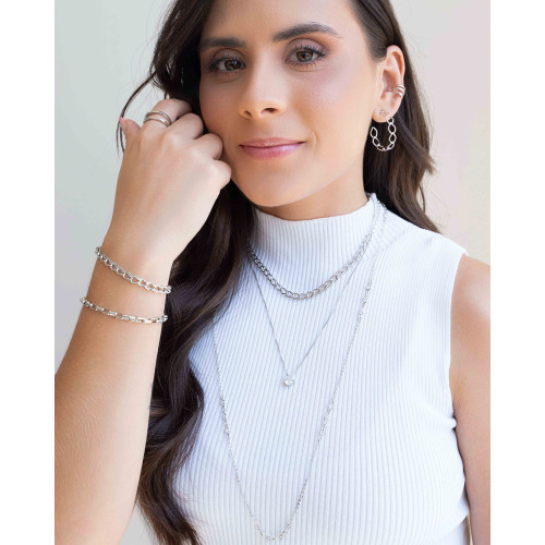 Gargantilha Longa Elos Pontos de Luz Cristal Ródio Branco