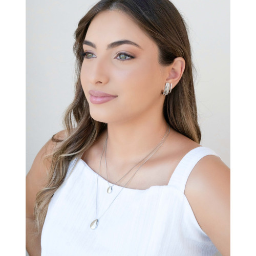 Brinco Meia Argola Oval Liso Ródio Branco
