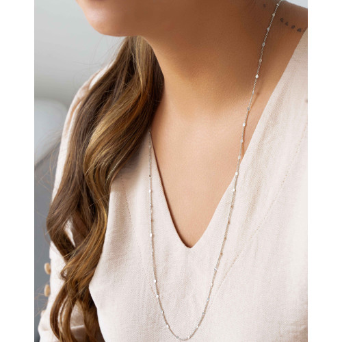 Gargantilha Longa Chapinhas Achatadas Ródio Branco