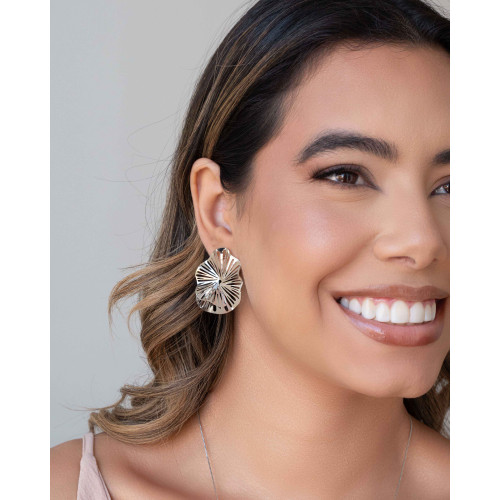 Brinco Flor Vazada Ródio Branco