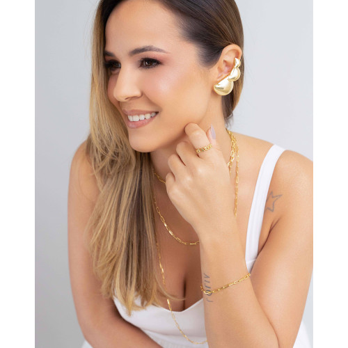 Ear Cuff Redondo Liso Detalhado Banhado a Ouro 18K