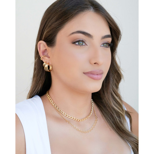 Brinco Argola Três Filetes Lisos 1.3 cm Banhado a Ouro 18K