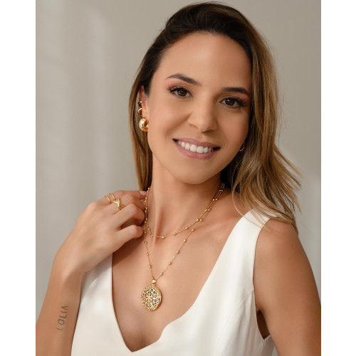 Anel Ajustável Dois Filetes Lisos Tamanho M Banhado a Ouro 18K