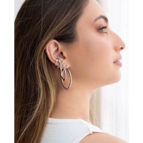 Brinco Argola Elíptico Fecho Italiano 2.8 cm Ródio Branco