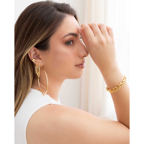 Brinco Argola Fecho Italiano Reta Elíptico Lisa 4.4cm Banhado a Ouro 18K