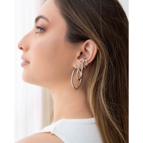 Brinco Argola Fecho Italiano Reta Elíptico Lisa 4.4cm  Ródio Branco