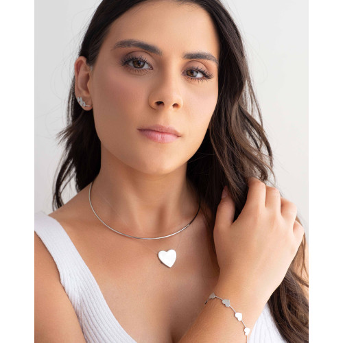 Gargantilha Veneziana Coração Liso Ródio Branco