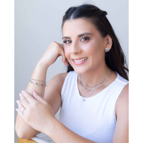 Pulseira Plaquinhas Redondas Achatadas Ródio Branco