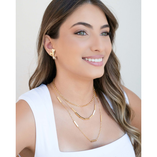 Gargantilha com Canutilhos Retangular Banhado a Ouro 18K