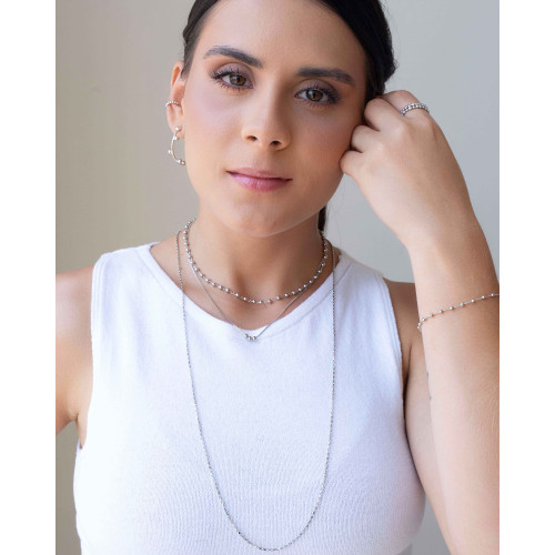 Gargantilha Veneziana Bolinhas Lisas Ródio Branco