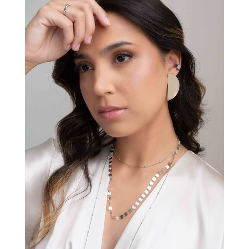 Brinco Leque Liso Ródio Branco