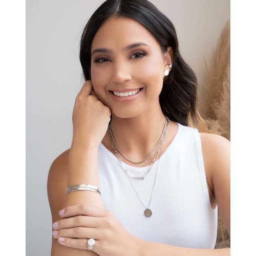 Gargantilha Veneziana com Pingente Redondo Liso Ródio Branco - 45 cm