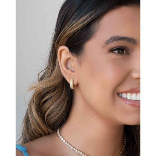 Brinco Argola Cravejado Cristal 1.6 cm Banhado a Ouro 18K