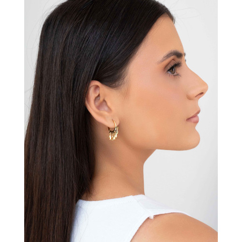 Brinco Argola Click com Gotas Lisas 2.5 cm Banhado a Ouro 18K