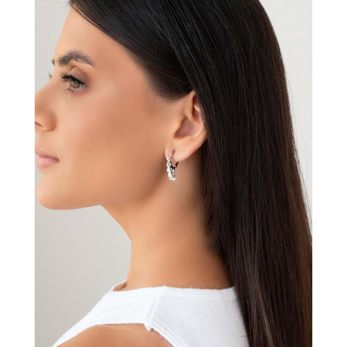 Brinco Argola Click com Gotas Lisas 2.5 cm Ródio Branco