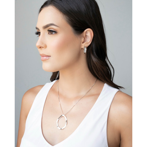 Gargantilha Veneziana Oval Ondas Ródio Branco