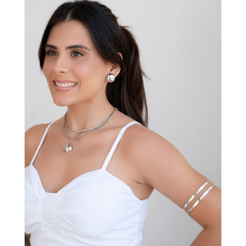 Gargantilha Veneziana Quadrado Abaulado Liso Ródio Branco