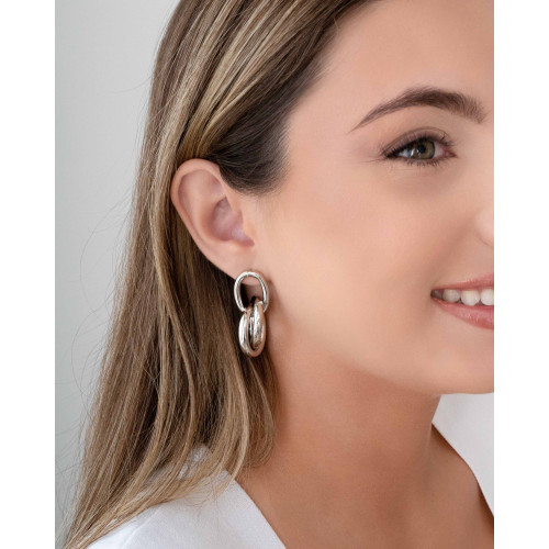 Brinco Tubos Lisos Entrelaçados Ródio Branco