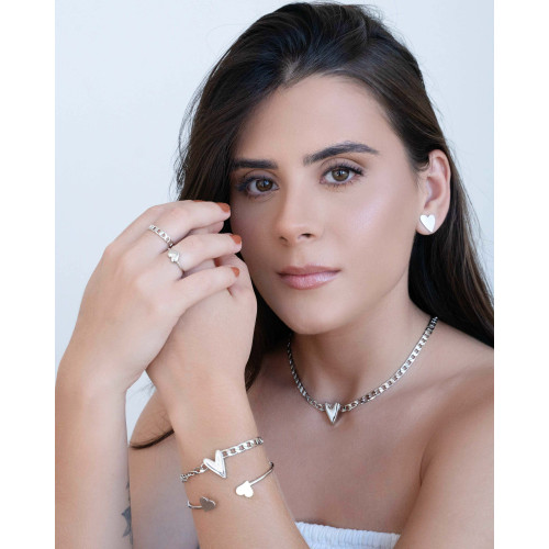 Gargantilha Grumet Coração Liso Ródio Branco