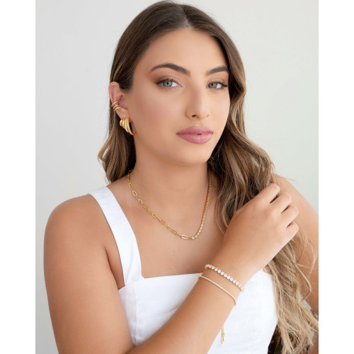 Pulseira Riviera Cristal Fecho Gravata Banhado a Ouro 18K