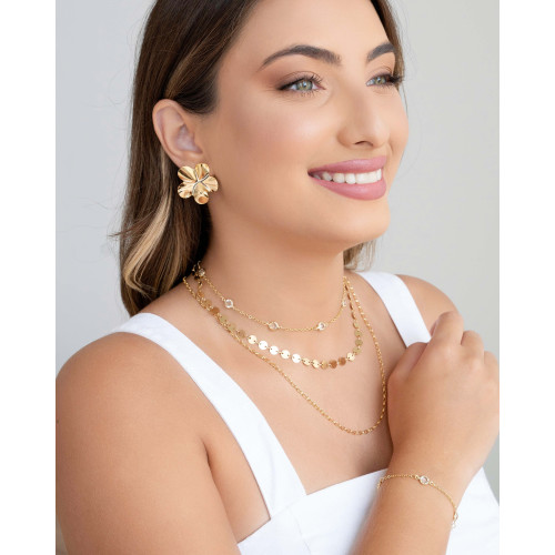 Choker Plaquinhas Redondas Flat Banhado a Ouro 18K