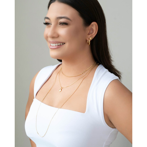 Gargantilha Longa Bolinhas Achatadas Banhado a Ouro 18K