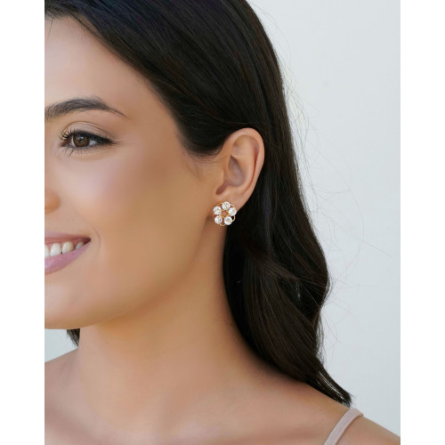 Brinco Redondo Pontos de Luz Cristal Banhado a Ouro 18K