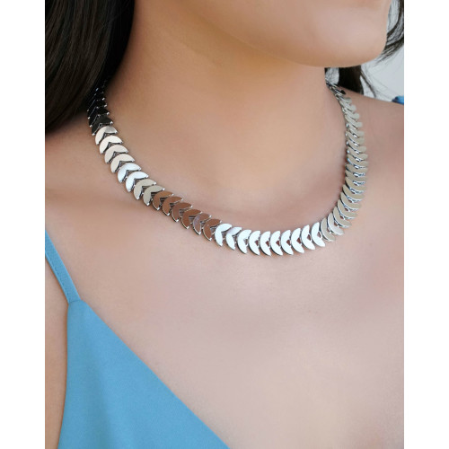 Choker Escamas 12 mm Ródio Branco