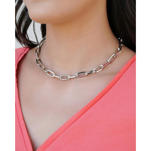 Gargantilha Elos Ovais 8 mm Ródio Branco - 45 cm